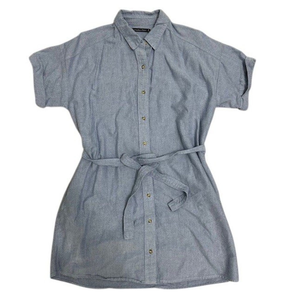 Abercrombie & Fitch Chambray Shirt Dress with Belt & Pockets Short Sleeve Sz S‎
